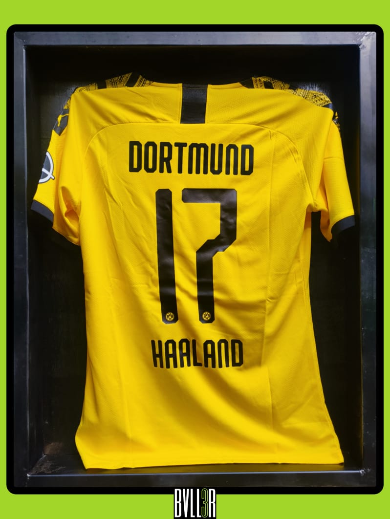 Erling Haaland 2019/20 Borussia Dortmund jersey in BVLL3R case with full hologram upload of every goal and assist during his time at BVB.