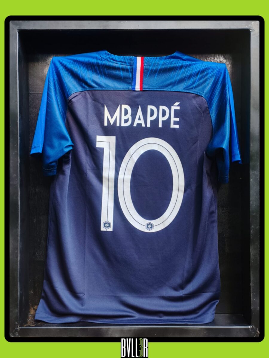 France 2018 World Cup kit featuring Kylian Mbappé, the teenager who stole the show with his blistering speed and key goals.